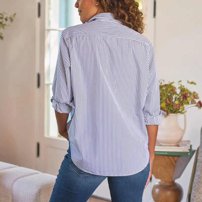 F&E Eileen Button Up- white/navy stripe
