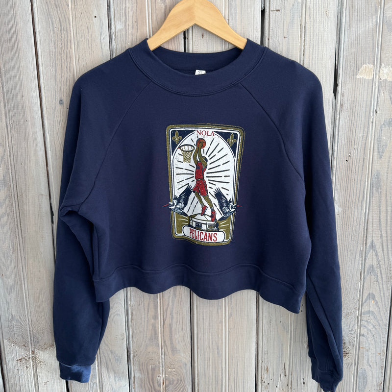 Pelicans Tarot Crop Sweatshirt-navy