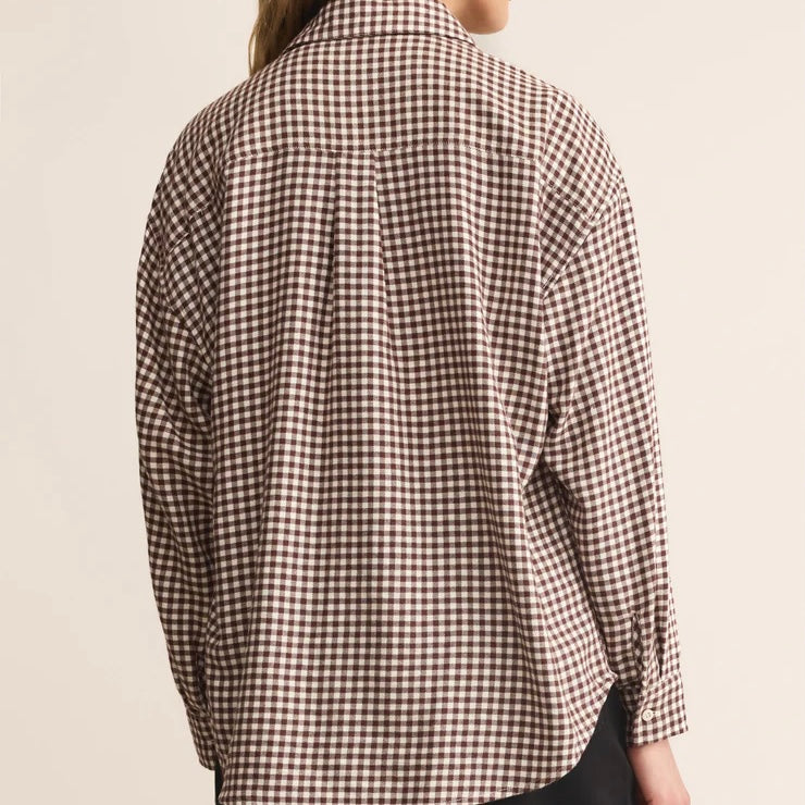 Z Supply River Plaid Button Up- choc cherry