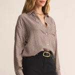 Z Supply River Plaid Button Up- choc cherry