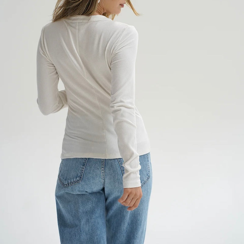 LNA Felice Ribbed Cardigan- off white