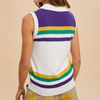 Mardi Gras Striped Polo Top- Ivory Combo