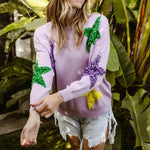 Sequin Star Patch Sweater- Lavender