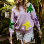 Sequin Star Patch Sweater- Lavender