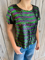 Nolaverse Mardi Sequin Short Sleeve Top