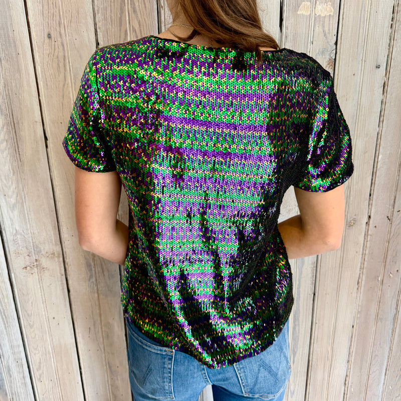 Nolaverse Mardi Sequin Short Sleeve Top