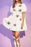 Mardi Gras Crown Ruffle Dress-white