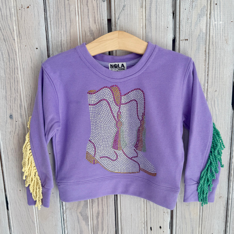 Kids Rhinestone Boots Fringe Sweatshirt