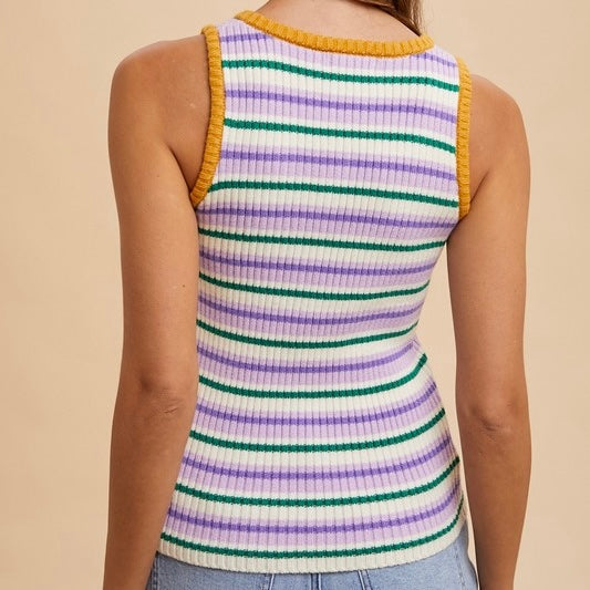 Striped Sweater Tank- Mardi Gras