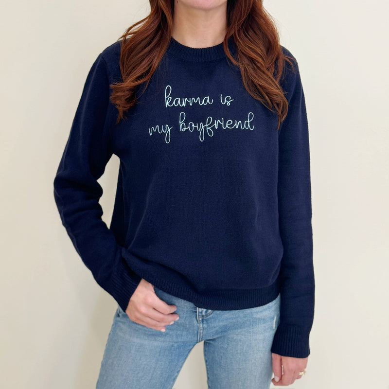 Nolaverse Karma is My Boyfriend Sweater-navy