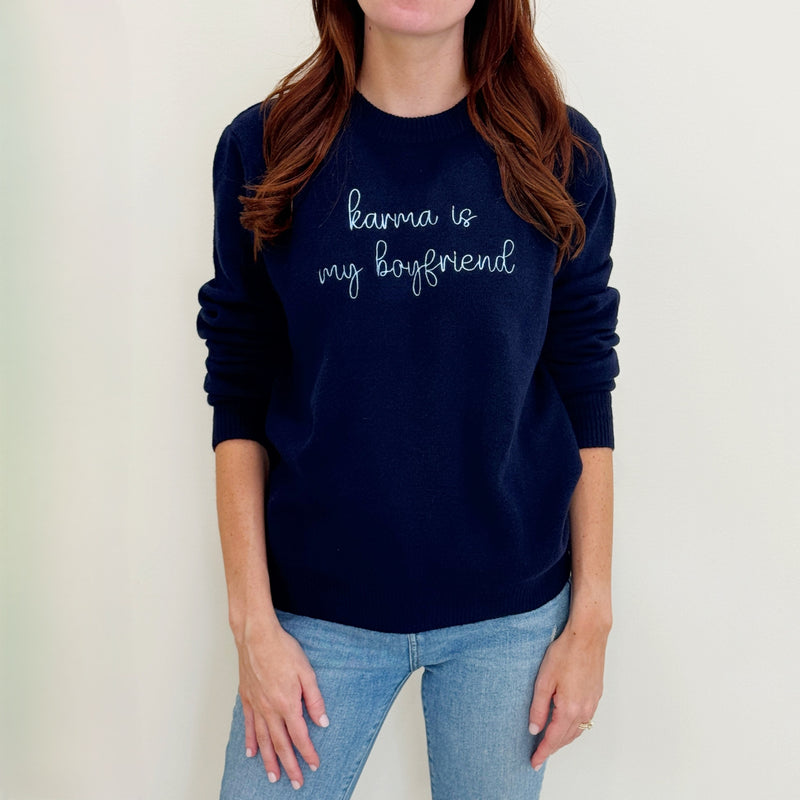 Nolaverse Karma is My Boyfriend Sweater-navy