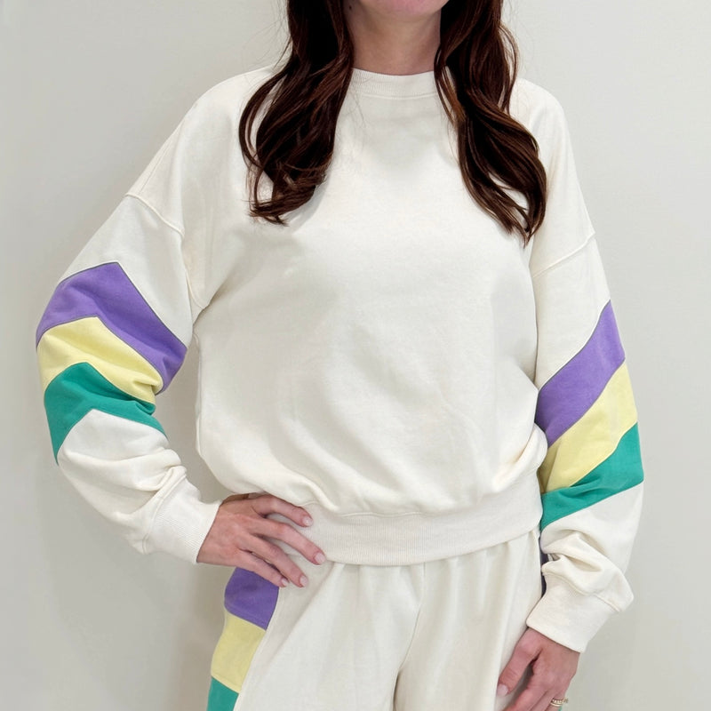 Nolaverse MG Pastel Stripe Sweatshirt-ivory