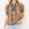 THML Plaid Puff Sleeve Top- multi
