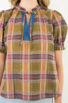 THML Plaid Puff Sleeve Top- multi