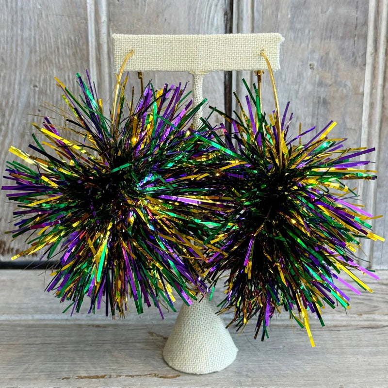 Mardi Gras Pom Pom Earring