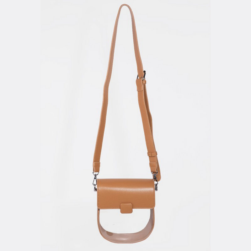 Faux Leather Crossbody Bag- Tan