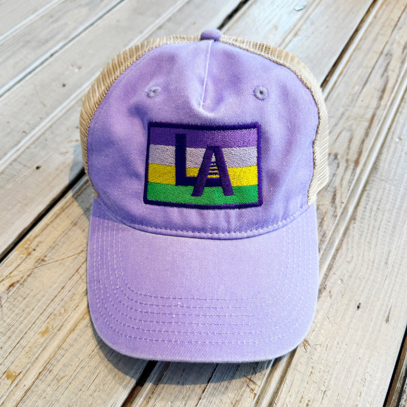 Mardi Gras Stripe LA Trucker Hat-lavender