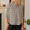 F&E Eileen Button Up- camel/blk plaid