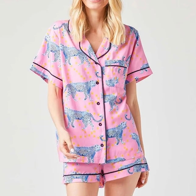 Katie Kime Cosmic Cheetah Pajama Set- Pink