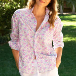 F&E Eileen Button Up- blue pink flower