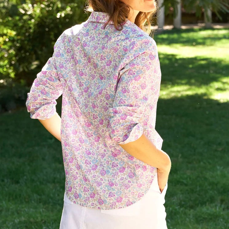 F&E Eileen Button Up- blue pink flower