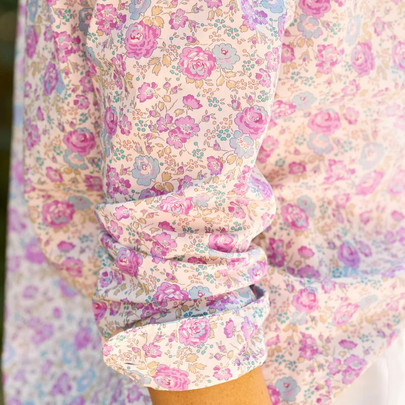 F&E Eileen Button Up- blue pink flower