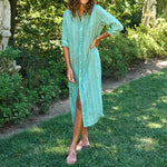 F&E Rory Maxi Shirtdress-green yellow stripe