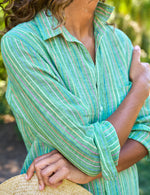 F&E Rory Maxi Shirtdress-green yellow stripe