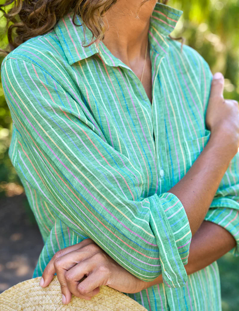F&E Rory Maxi Shirtdress-green yellow stripe