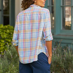 F&E Eileen Button Up-blue/orange plaid