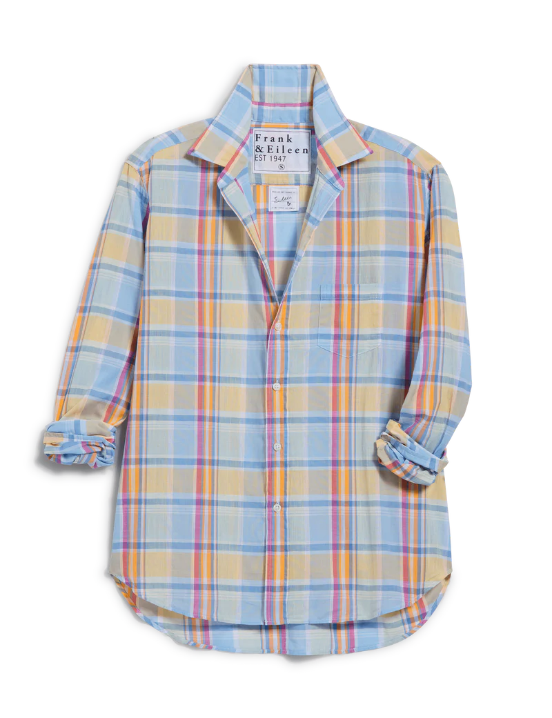 F&E Eileen Button Up-blue/orange plaid