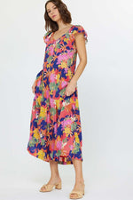 Current Air Flutter Sleeve Flora Dress-red multi