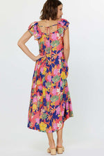 Current Air Flutter Sleeve Flora Dress-red multi