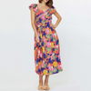 Current Air Flutter Sleeve Flora Dress-red multi