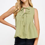 Strut & Bolt Pintuck Tie Poplin Top-olive