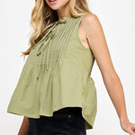 Strut & Bolt Pintuck Tie Poplin Top-olive