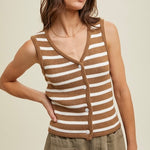 Wishlist Striped Button Up Vest-latte/white