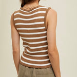 Wishlist Striped Button Up Vest-latte/white