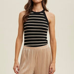 Wishlist Striped High Neck Tank-black/taupe