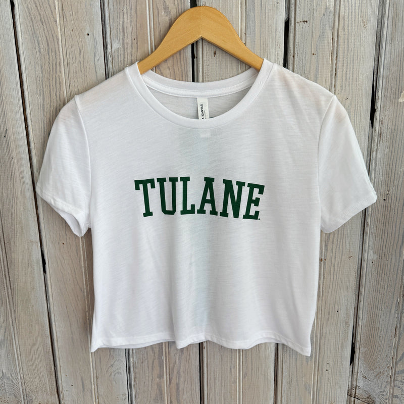 JT x Tulane Varsity Crop Top-white