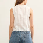 Ruffle V Neck Top- White