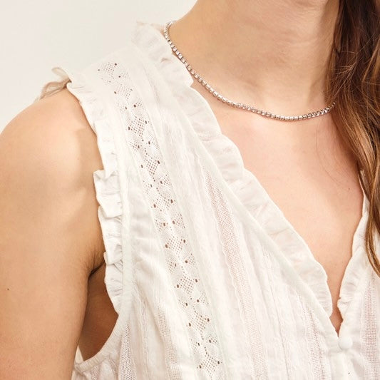 Ruffle V Neck Top- White
