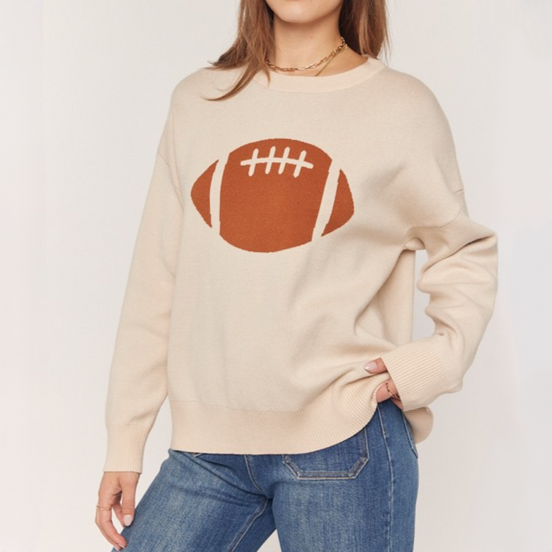 Tea N Rose Football Jacquard Sweater- cream/brown