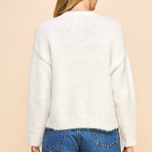 Pinch Flower Sweater- Off White