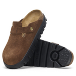 Birk Suede Boston Chunky Clog-dark tea/black