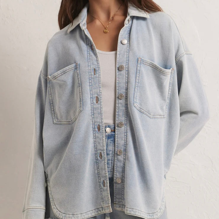 Z Supply All Day Knit Denim Jacket- Washed Indigo