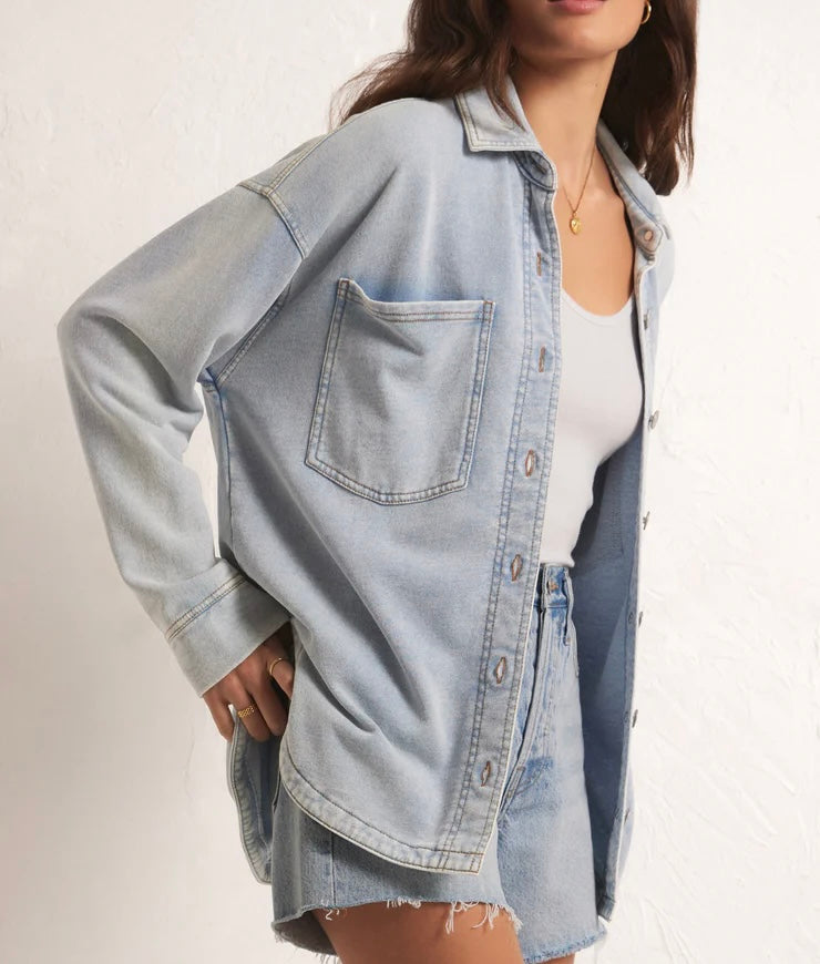 Z Supply All Day Knit Denim Jacket- Washed Indigo