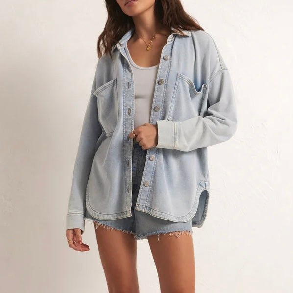 Z Supply All Day Knit Denim Jacket- Washed Indigo