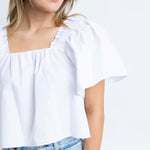 Karlie Poplin Square Neck Top- white