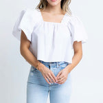 Karlie Poplin Square Neck Top- white